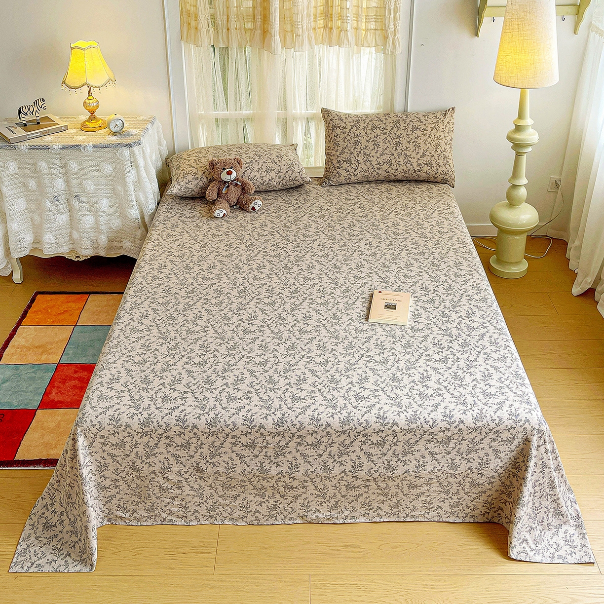 91家纺网 家纺一手货源 找家纺 纽缦家纺 2026春夏新款云感提花双层纱单床单 床单单件 竹韵花语