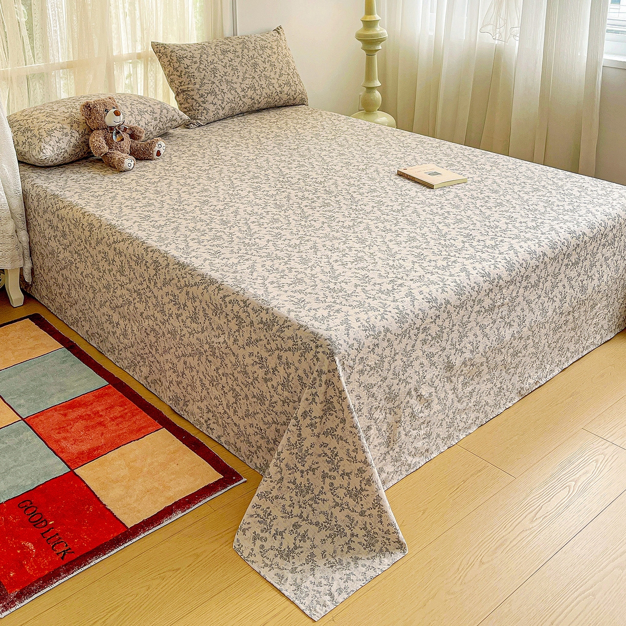 91家纺网 家纺一手货源 找家纺 纽缦家纺 2026春夏新款云感提花双层纱单床单 床单单件 竹韵花语