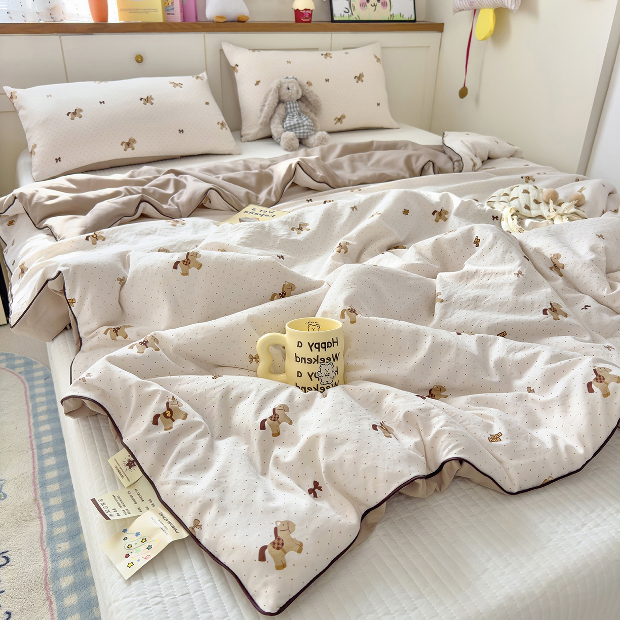 91家纺网 家纺一手货源 找家纺 铺尚美家纺 2026新款A类水洗双层纱大豆夏被子被芯 马上有钱