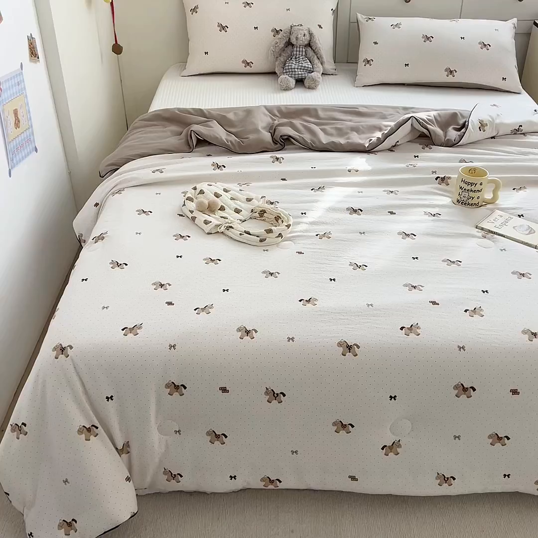 91家纺网 家纺一手货源 找家纺 铺尚美家纺 2026新款A类水洗双层纱大豆夏被子被芯 马上有钱