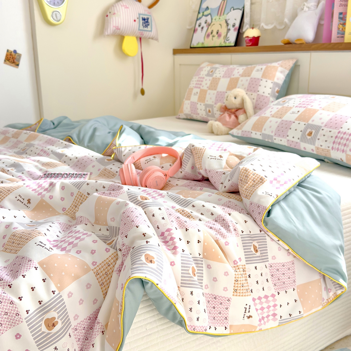 91家纺网 家纺一手货源 找家纺 铺尚美家纺 2026新款A类水洗双层纱大豆夏被子被芯 拼格小兔