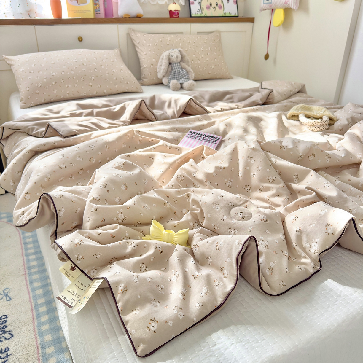 91家纺网 家纺一手货源 找家纺 铺尚美家纺 2026新款A类水洗双层纱大豆夏被子被芯 绒花语