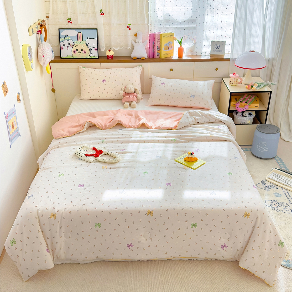 91家纺网 家纺一手货源 找家纺 铺尚美家纺 2026新款A类水洗双层纱大豆夏被子被芯 甜樱戏蝶