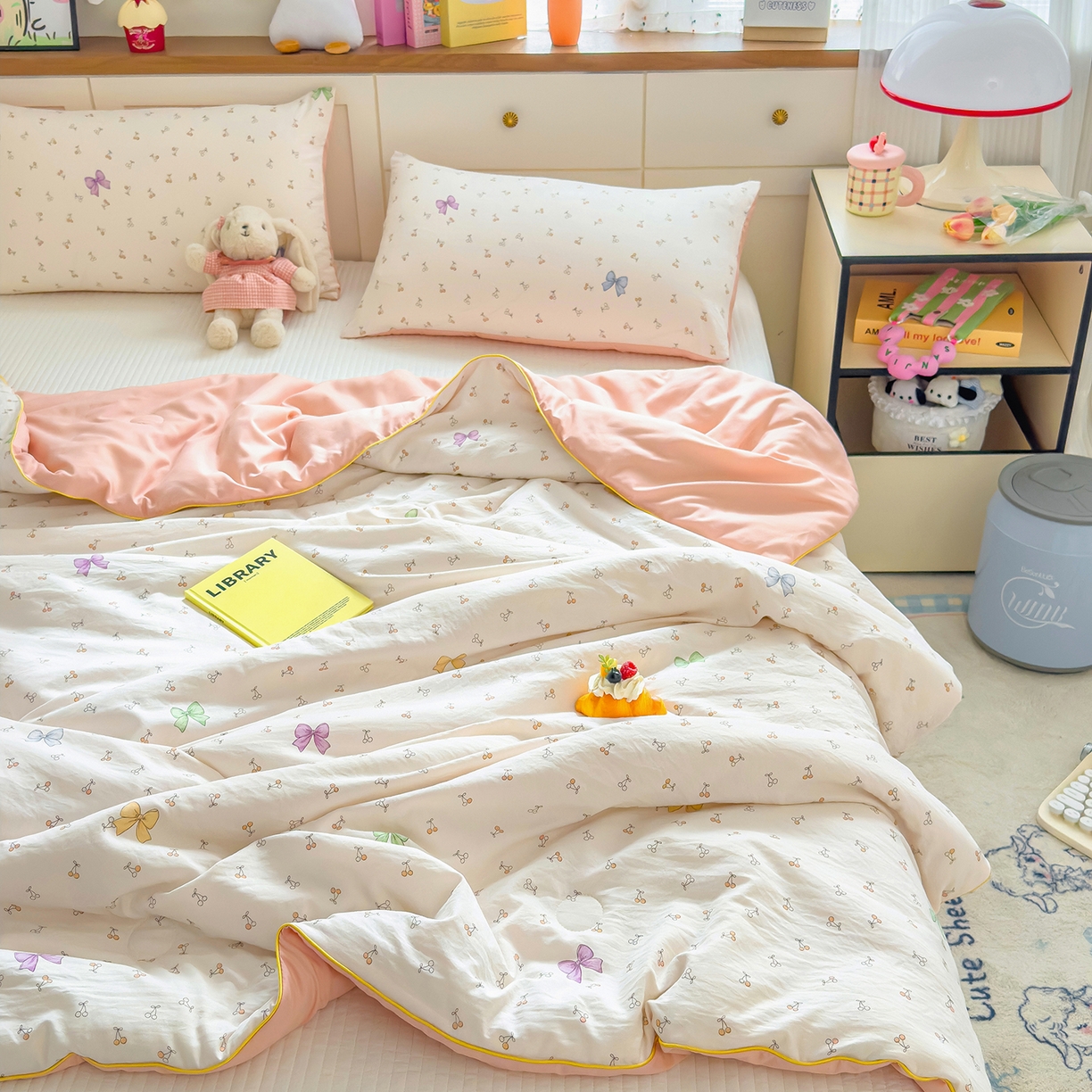 91家纺网 家纺一手货源 找家纺 铺尚美家纺 2026新款A类水洗双层纱大豆夏被子被芯 甜樱戏蝶