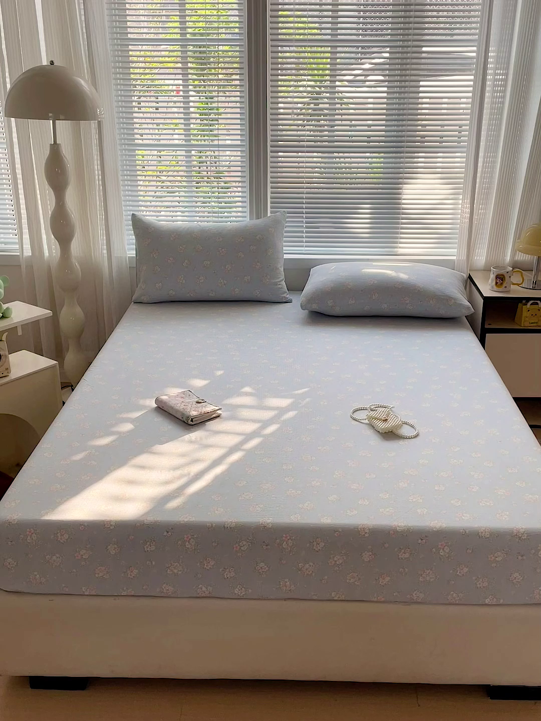 91家纺网 家纺一手货源 找家纺 优选 2026新款ins小清新木棉双层纱印花床笠床垫保护罩枕套三件套 晚风逐梦