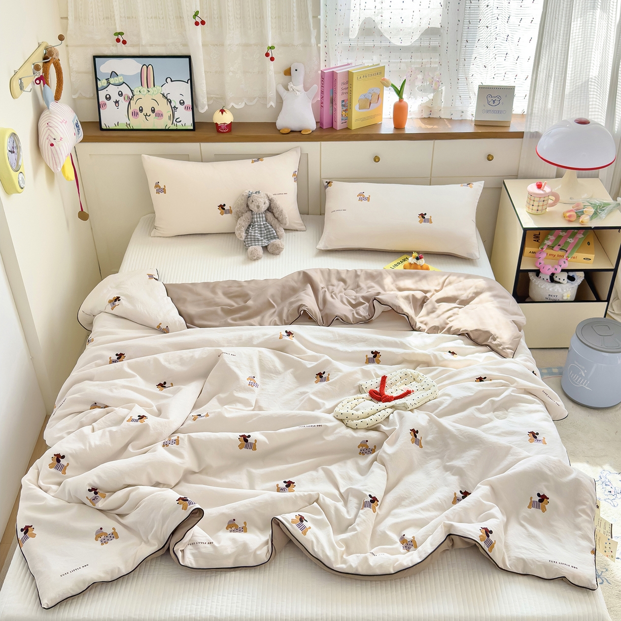 91家纺网 家纺一手货源 找家纺 铺尚美家纺 2026新款A类水洗双层纱大豆夏被子被芯 线条小狗