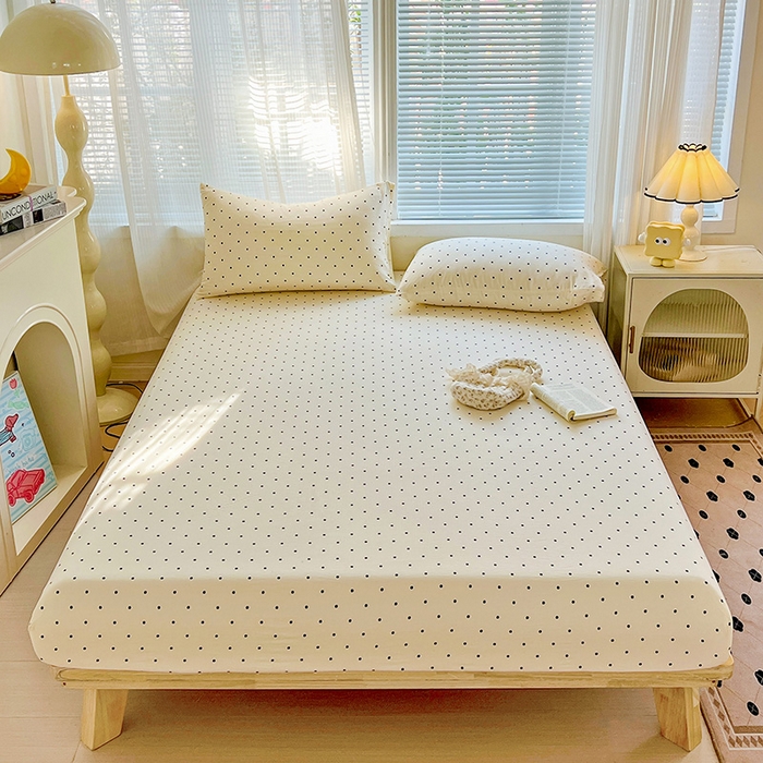 91家纺网 家纺一手货源 找家纺 （总）优选良品 2025新款ins小清新木棉双层纱印花床笠床垫保护罩枕套三件套