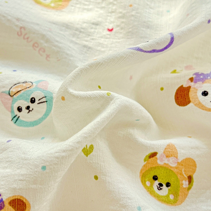 91家纺网 家纺一手货源 找家纺 优选 2026新款ins小清新木棉双层纱印花床笠床垫保护罩枕套三件套 宠溺