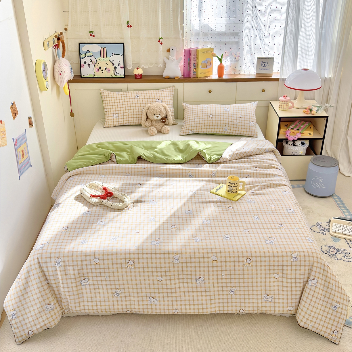 91家纺网 家纺一手货源 找家纺 铺尚美家纺 2026新款A类水洗双层纱大豆夏被子被芯 小狗乐园