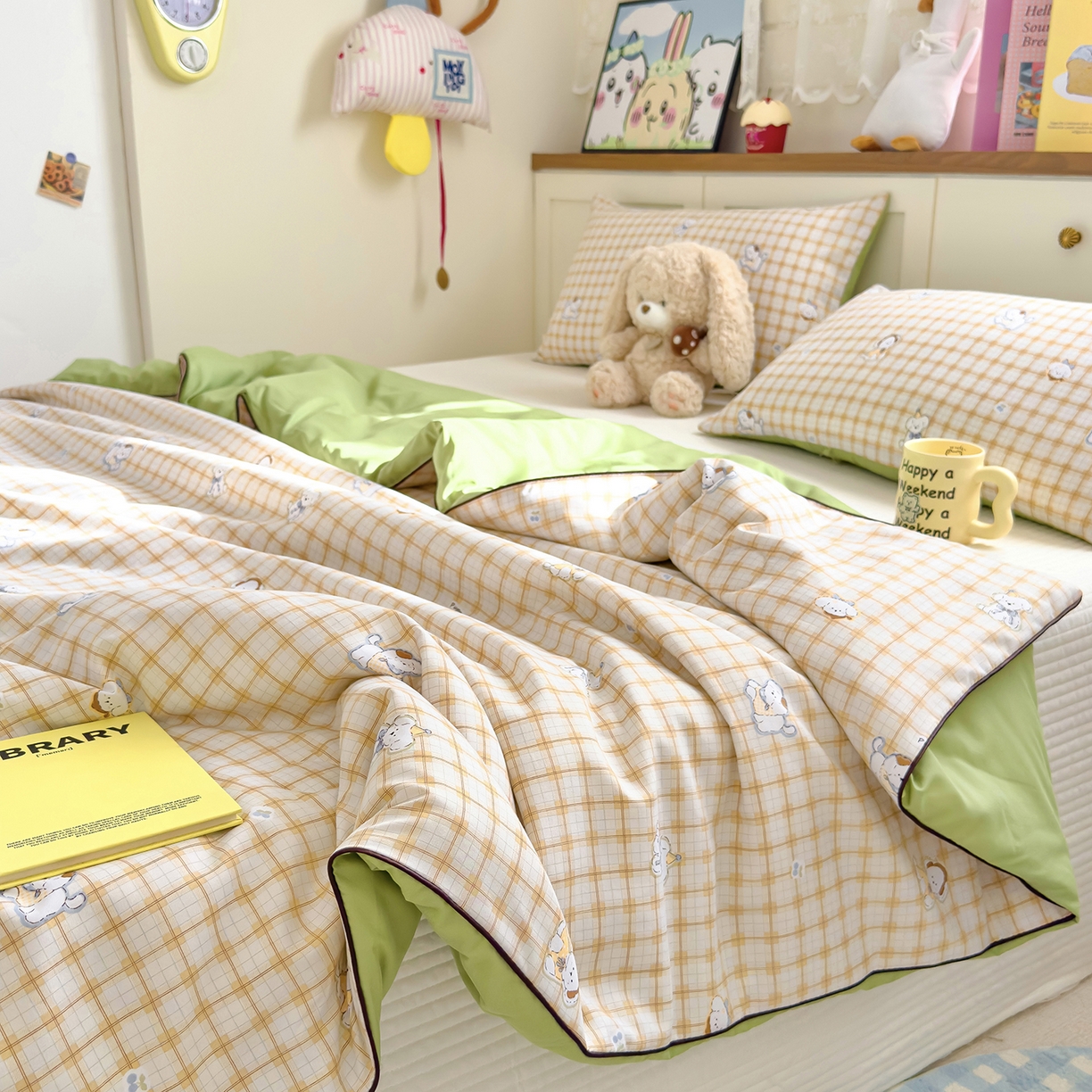 91家纺网 家纺一手货源 找家纺 铺尚美家纺 2026新款A类水洗双层纱大豆夏被子被芯 小狗乐园