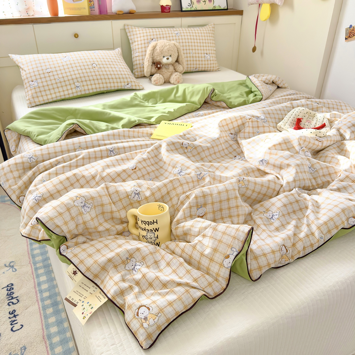 91家纺网 家纺一手货源 找家纺 铺尚美家纺 2026新款A类水洗双层纱大豆夏被子被芯 小狗乐园