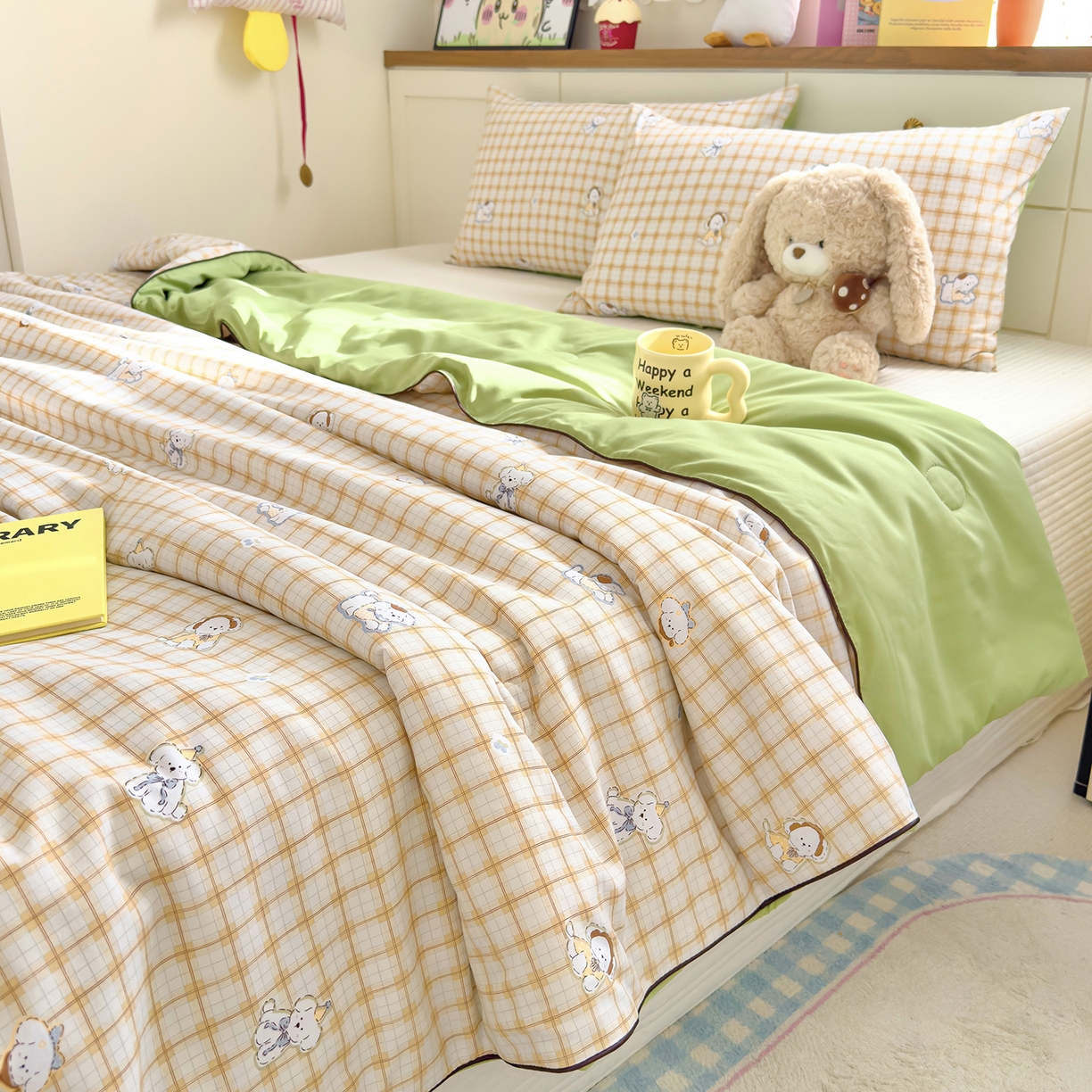 91家纺网 家纺一手货源 找家纺 铺尚美家纺 2026新款A类水洗双层纱大豆夏被子被芯 小狗乐园