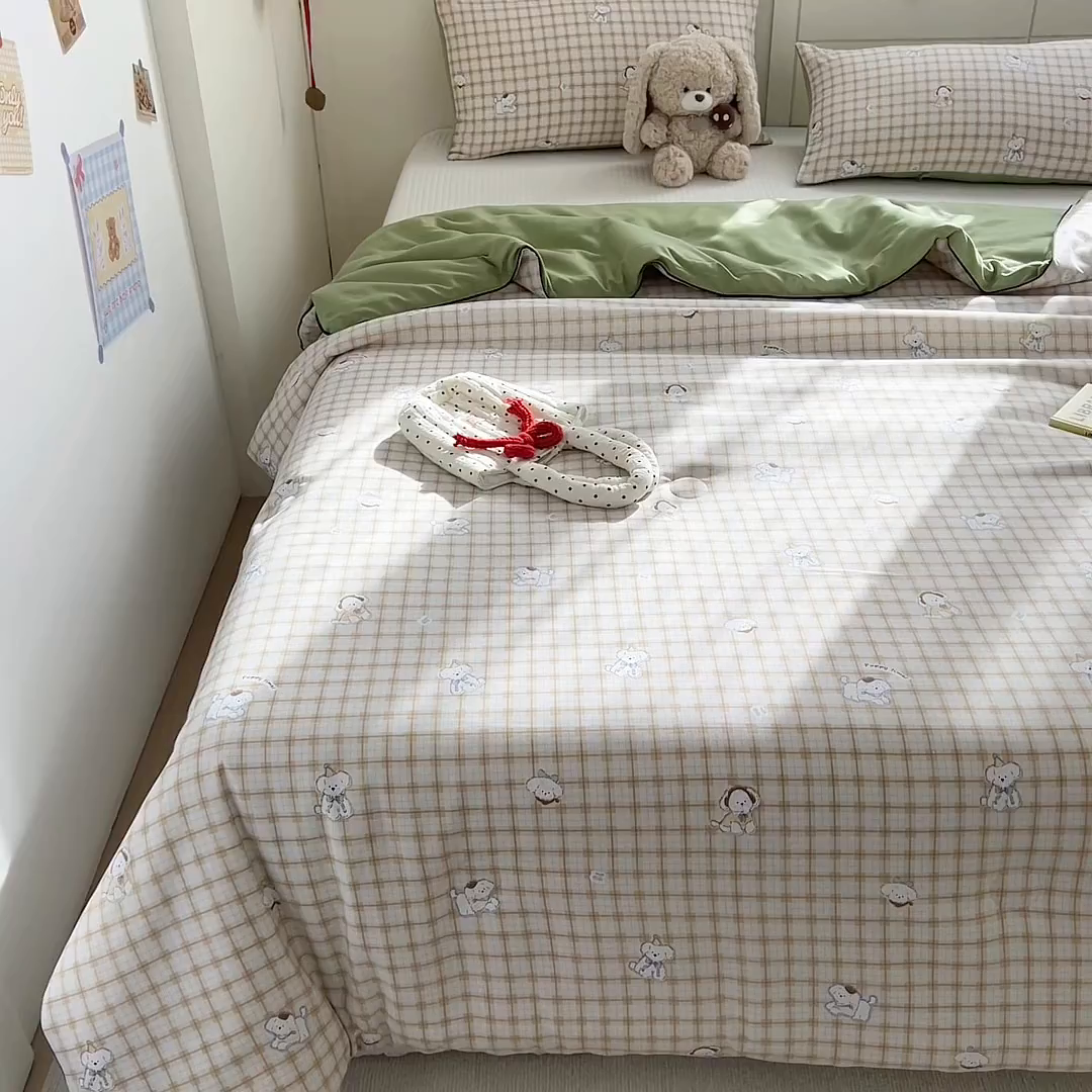 91家纺网 家纺一手货源 找家纺 铺尚美家纺 2026新款A类水洗双层纱大豆夏被子被芯 小狗乐园