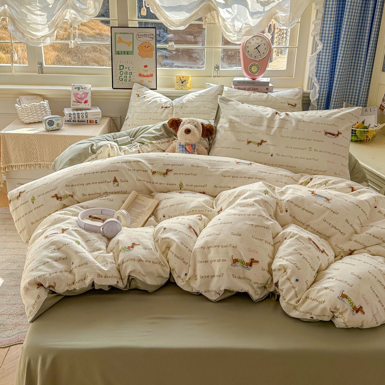 91家纺网 家纺一手货源 找家纺 暖伊家居 2026新款澳洲原单仿棉布袋四件套 腊肠狗