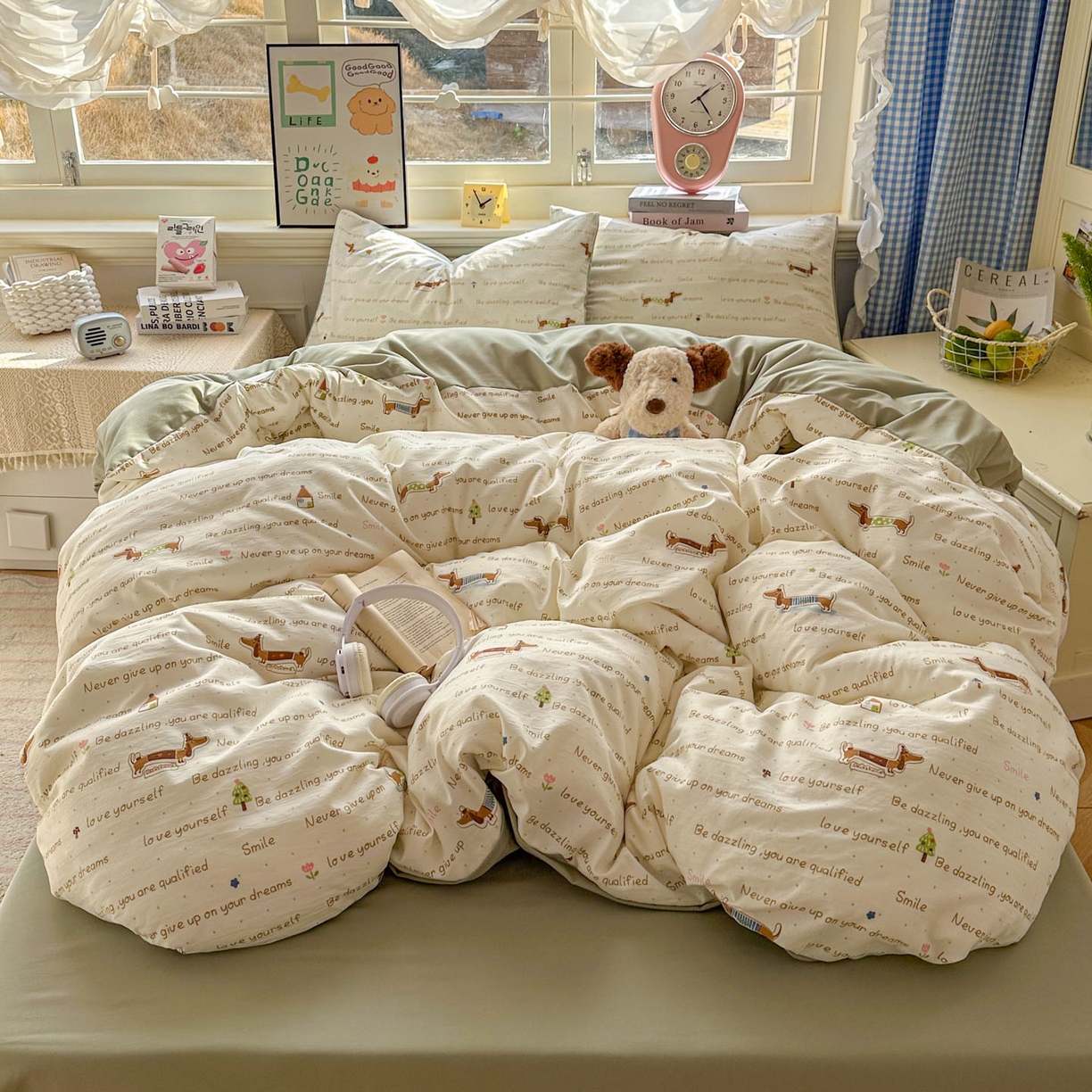 91家纺网 家纺一手货源 找家纺 暖伊家居 2026新款澳洲原单仿棉布袋四件套 腊肠狗