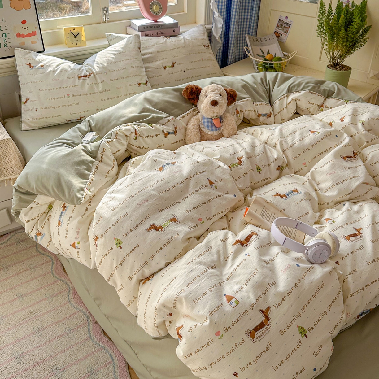 91家纺网 家纺一手货源 找家纺 暖伊家居 2026新款澳洲原单仿棉布袋四件套 腊肠狗