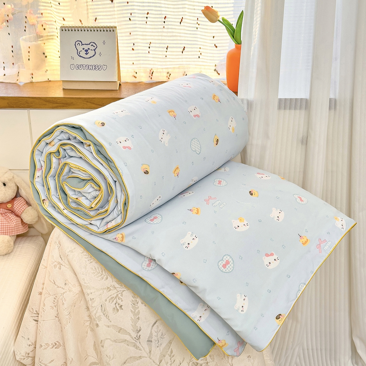 铺尚美家纺 2026新款A类水洗双层纱大豆夏被子被芯 小猫甜品店