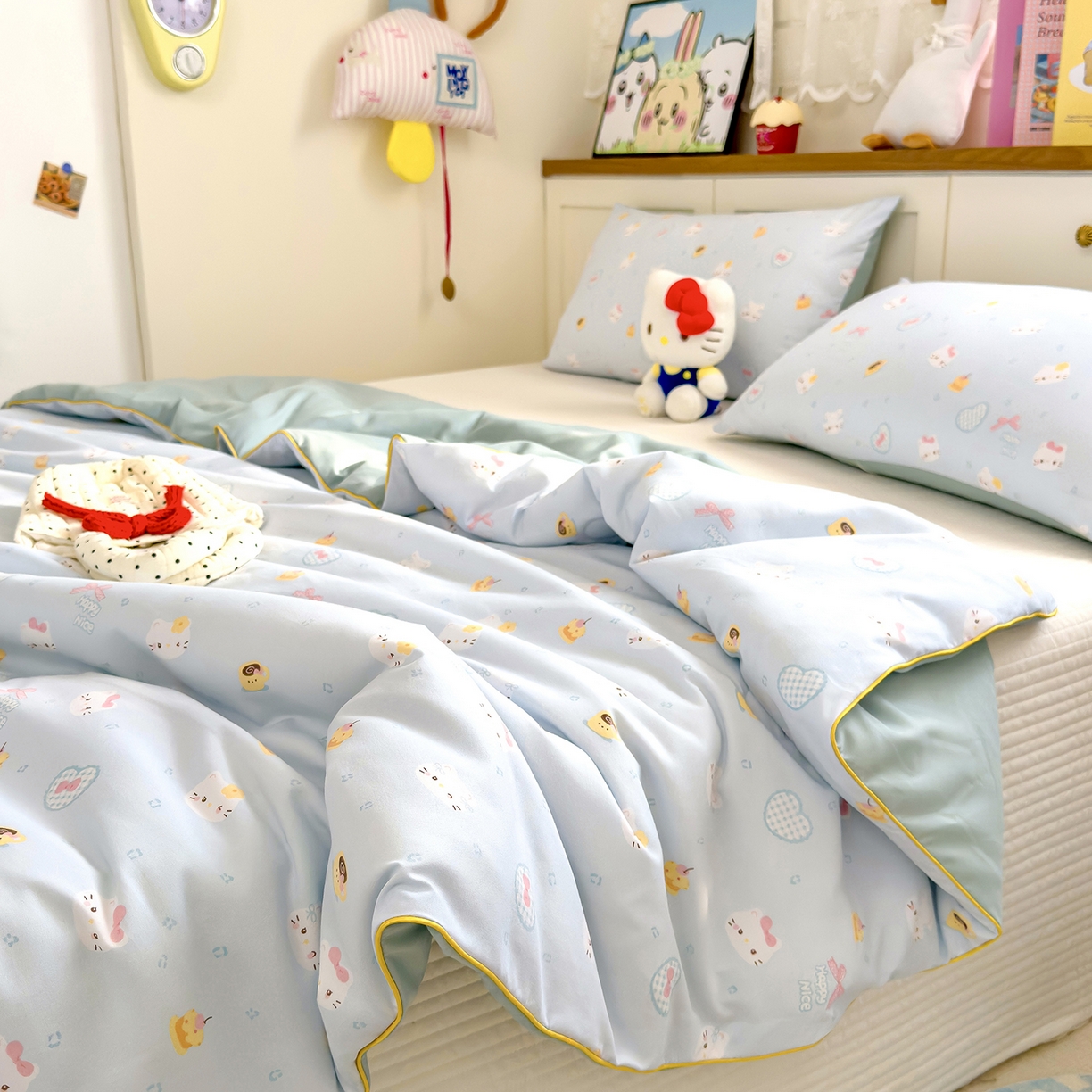 91家纺网 家纺一手货源 找家纺 铺尚美家纺 2026新款A类水洗双层纱大豆夏被子被芯 小猫甜品店