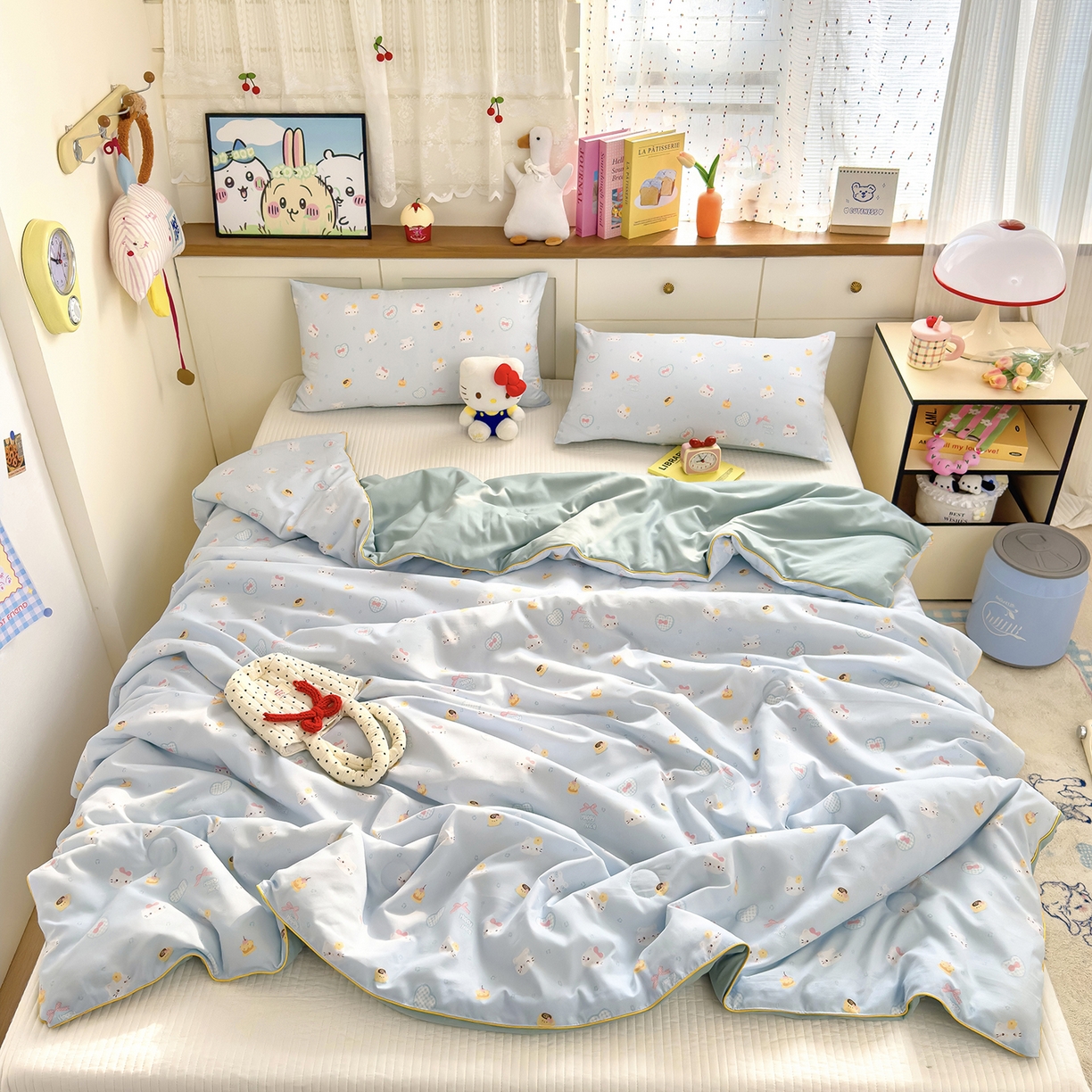 91家纺网 家纺一手货源 找家纺 铺尚美家纺 2026新款A类水洗双层纱大豆夏被子被芯 小猫甜品店