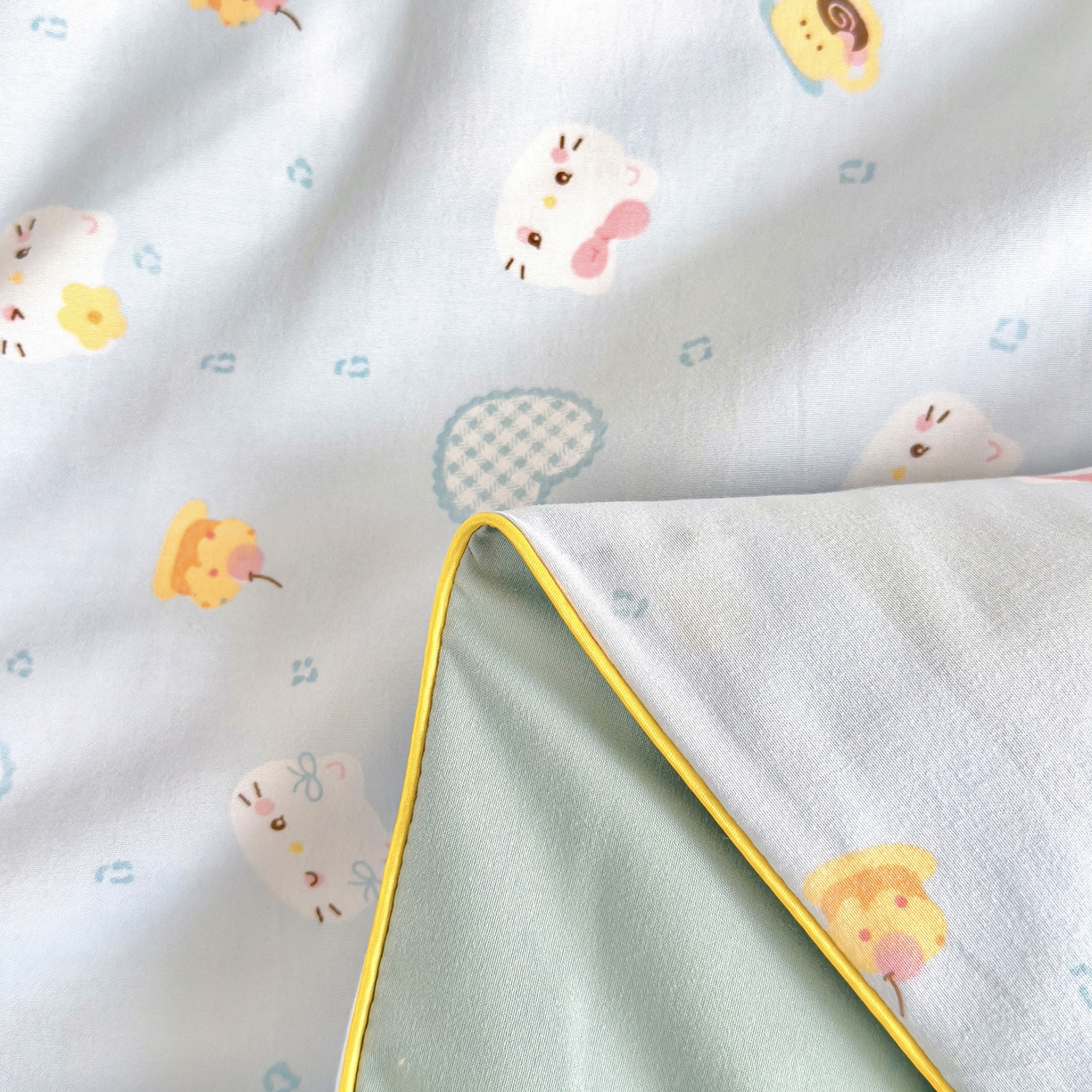 91家纺网 家纺一手货源 找家纺 铺尚美家纺 2026新款A类水洗双层纱大豆夏被子被芯 小猫甜品店