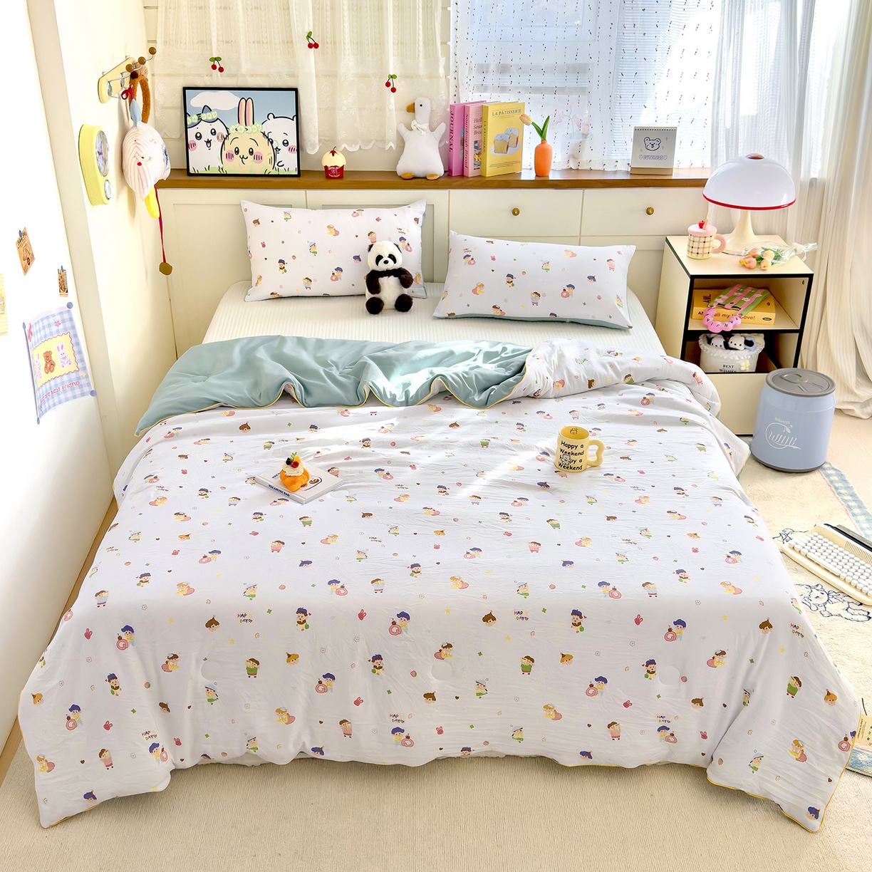 91家纺网 家纺一手货源 找家纺 铺尚美家纺 2026新款A类水洗双层纱大豆夏被子被芯 小新乐园