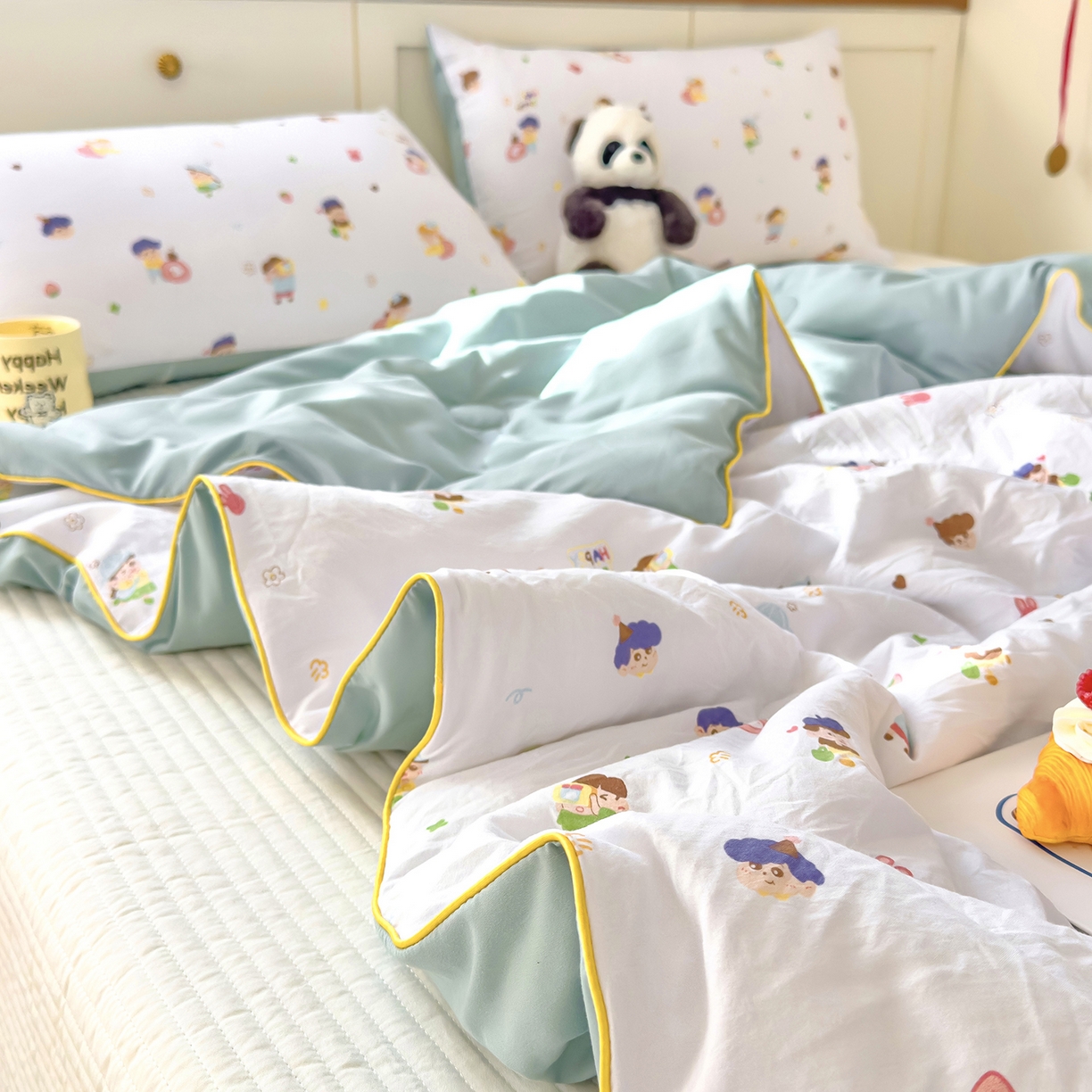 91家纺网 家纺一手货源 找家纺 铺尚美家纺 2026新款A类水洗双层纱大豆夏被子被芯 小新乐园