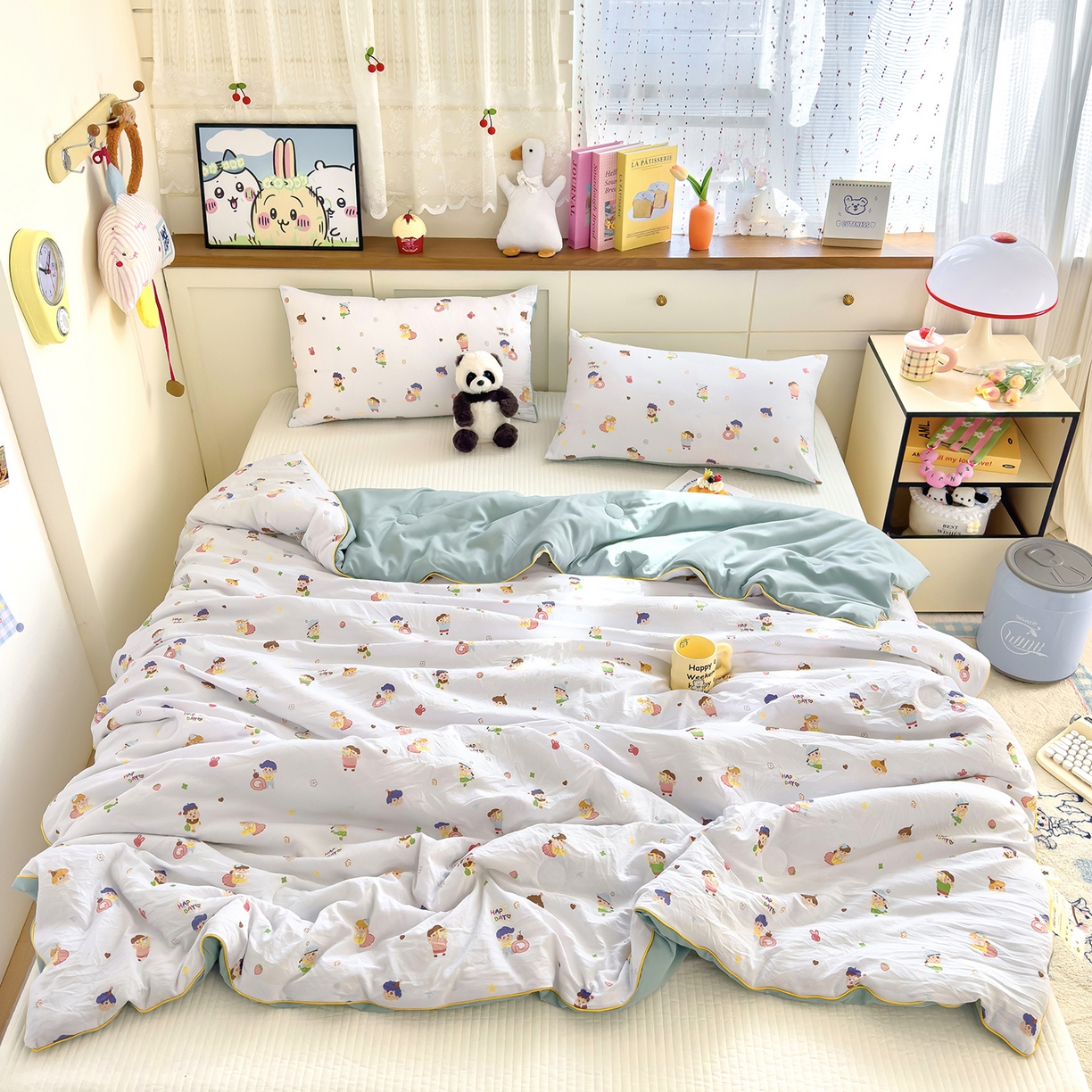 91家纺网 家纺一手货源 找家纺 铺尚美家纺 2026新款A类水洗双层纱大豆夏被子被芯 小新乐园