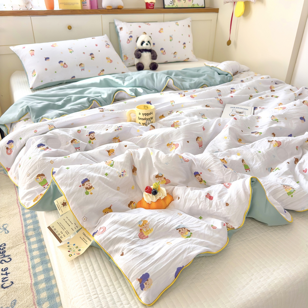 91家纺网 家纺一手货源 找家纺 铺尚美家纺 2026新款A类水洗双层纱大豆夏被子被芯 小新乐园