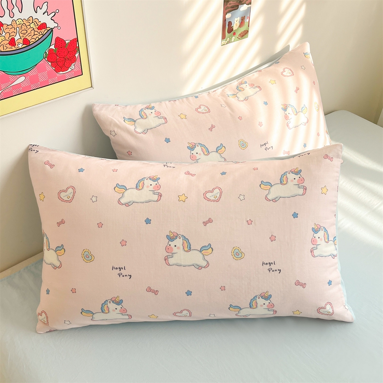 91家纺网 家纺一手货源 找家纺 盛秋家纺 2026新款A类水洗棉豆豆夏被系列二 独角兽粉+天空蓝