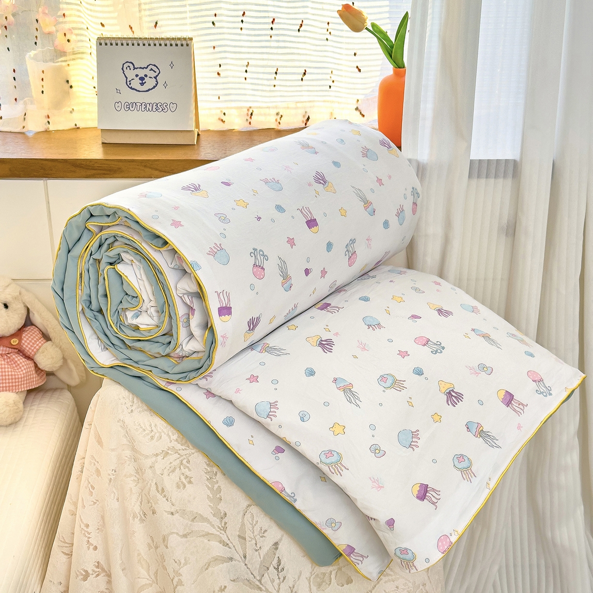 铺尚美家纺 2026新款A类水洗双层纱大豆夏被子被芯 星落水母湾