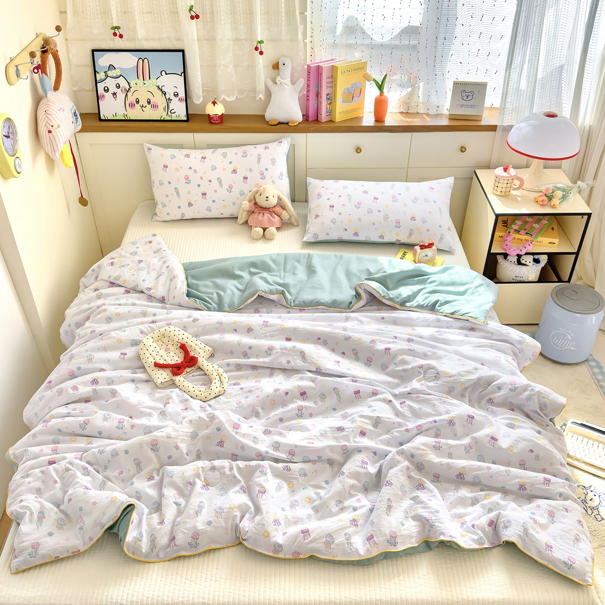 91家纺网 家纺一手货源 找家纺 铺尚美家纺 2026新款A类水洗双层纱大豆夏被子被芯 星落水母湾