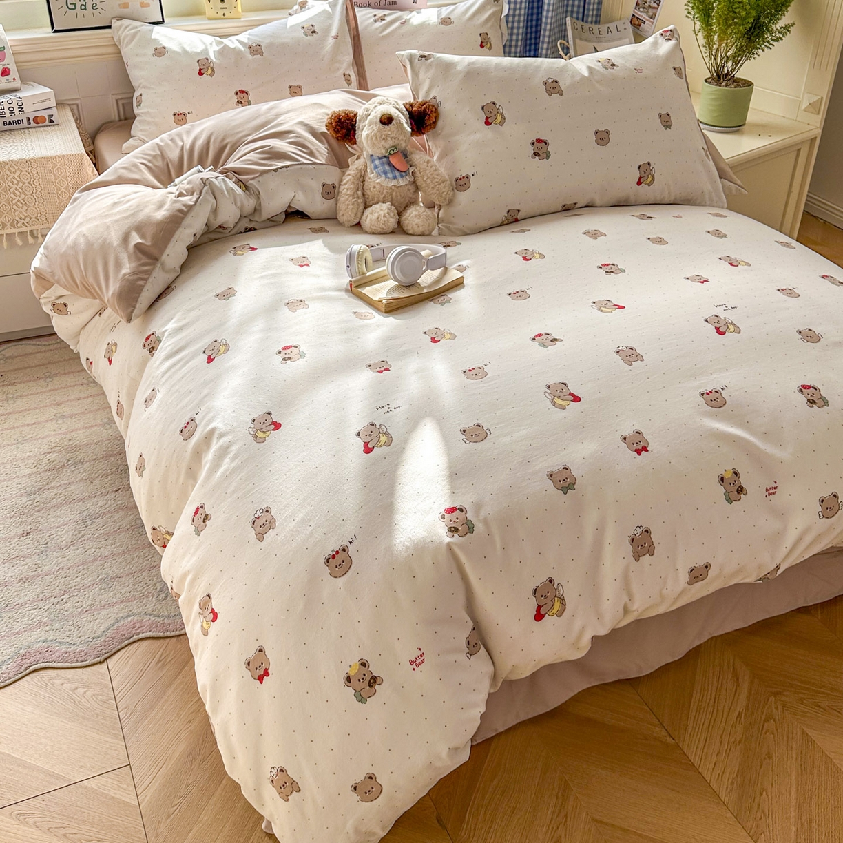 91家纺网 家纺一手货源 找家纺 暖伊家居 2026新款澳洲原单仿棉布袋四件套 可可糖豆