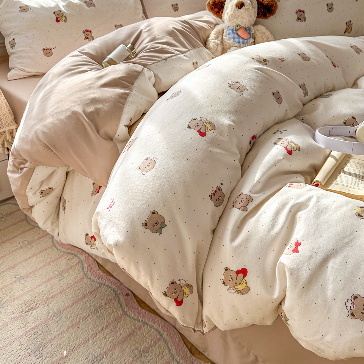 91家纺网 家纺一手货源 找家纺 暖伊家居 2026新款澳洲原单仿棉布袋四件套 可可糖豆