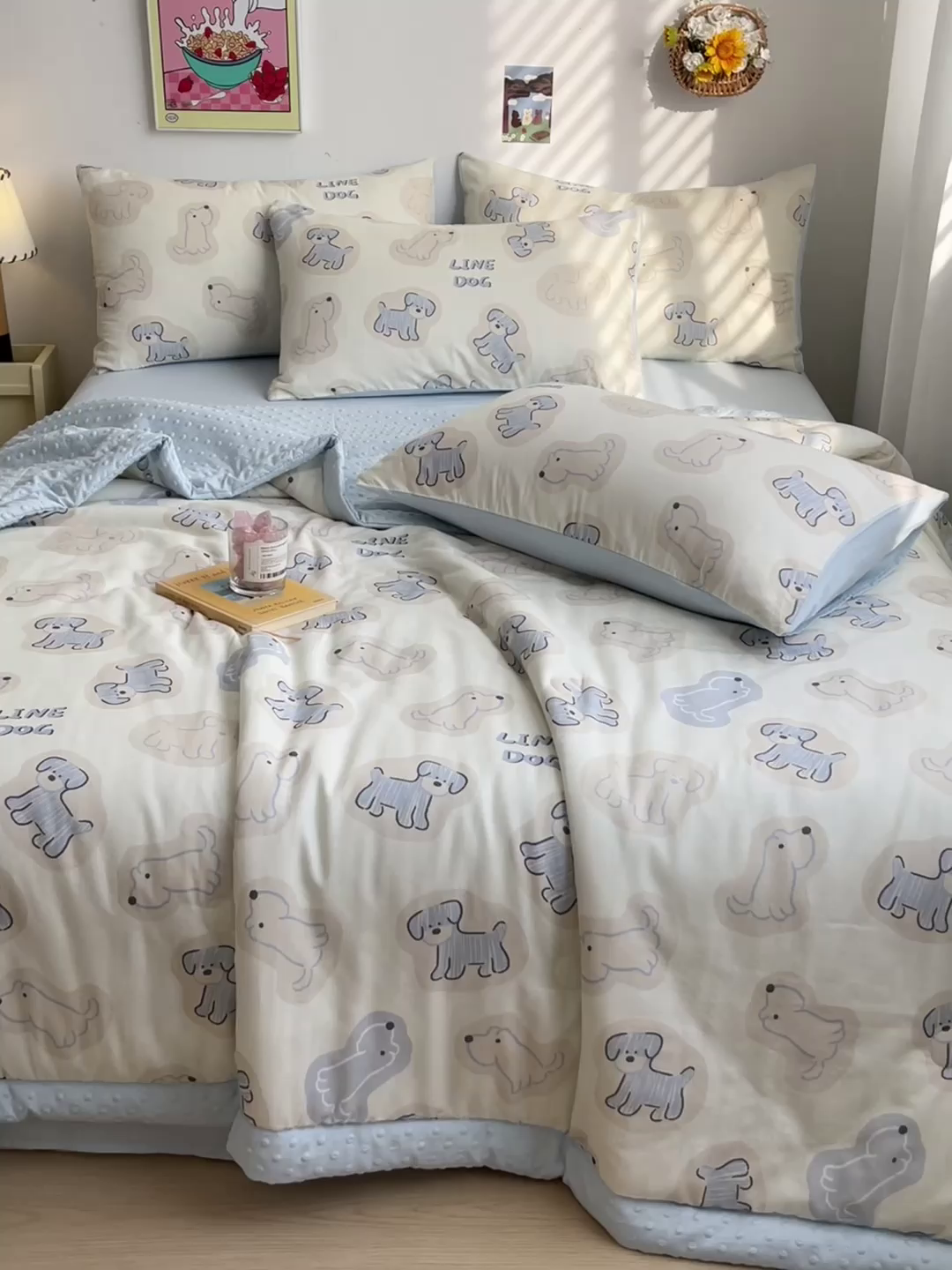 91家纺网 家纺一手货源 找家纺 盛秋家纺 2026新款A类水洗棉豆豆夏被系列二 修勾蓝+天空蓝