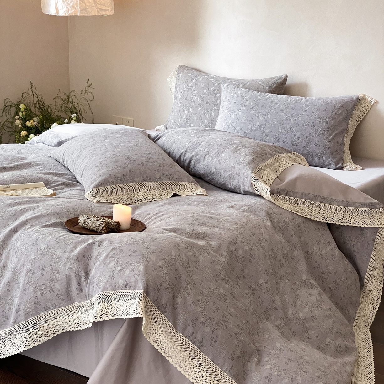 91家纺网 家纺一手货源 找家纺 赫帛 2026新款全棉纯棉色织提花水洗棉四件套-叶岚 叶岚-紫色