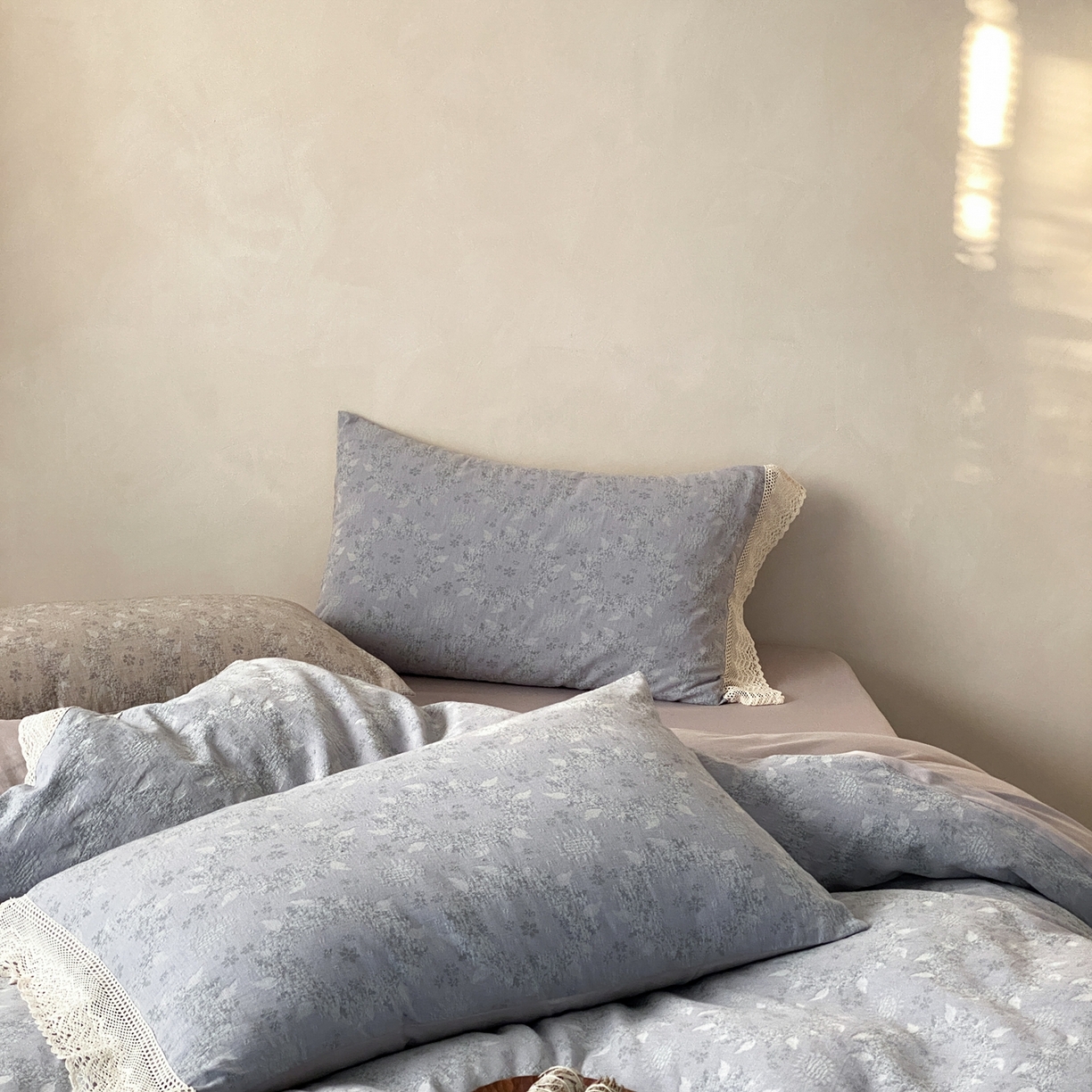 91家纺网 家纺一手货源 找家纺 （总）赫帛 2026新款全棉纯棉色织提花水洗棉四件套-叶岚