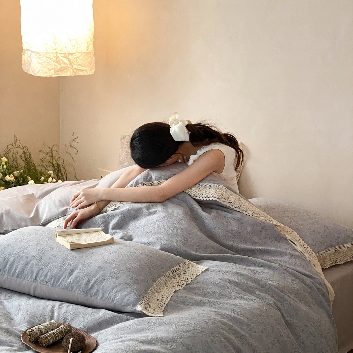 91家纺网 家纺一手货源 找家纺 赫帛 2026新款全棉纯棉色织提花水洗棉四件套-叶岚 叶岚-蓝色