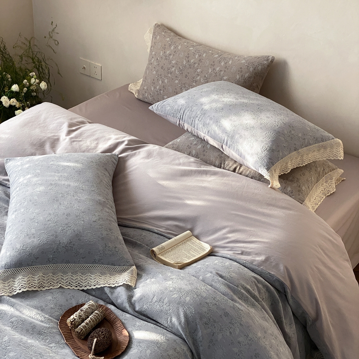 91家纺网 家纺一手货源 找家纺 （总）赫帛 2026新款全棉纯棉色织提花水洗棉四件套-叶岚