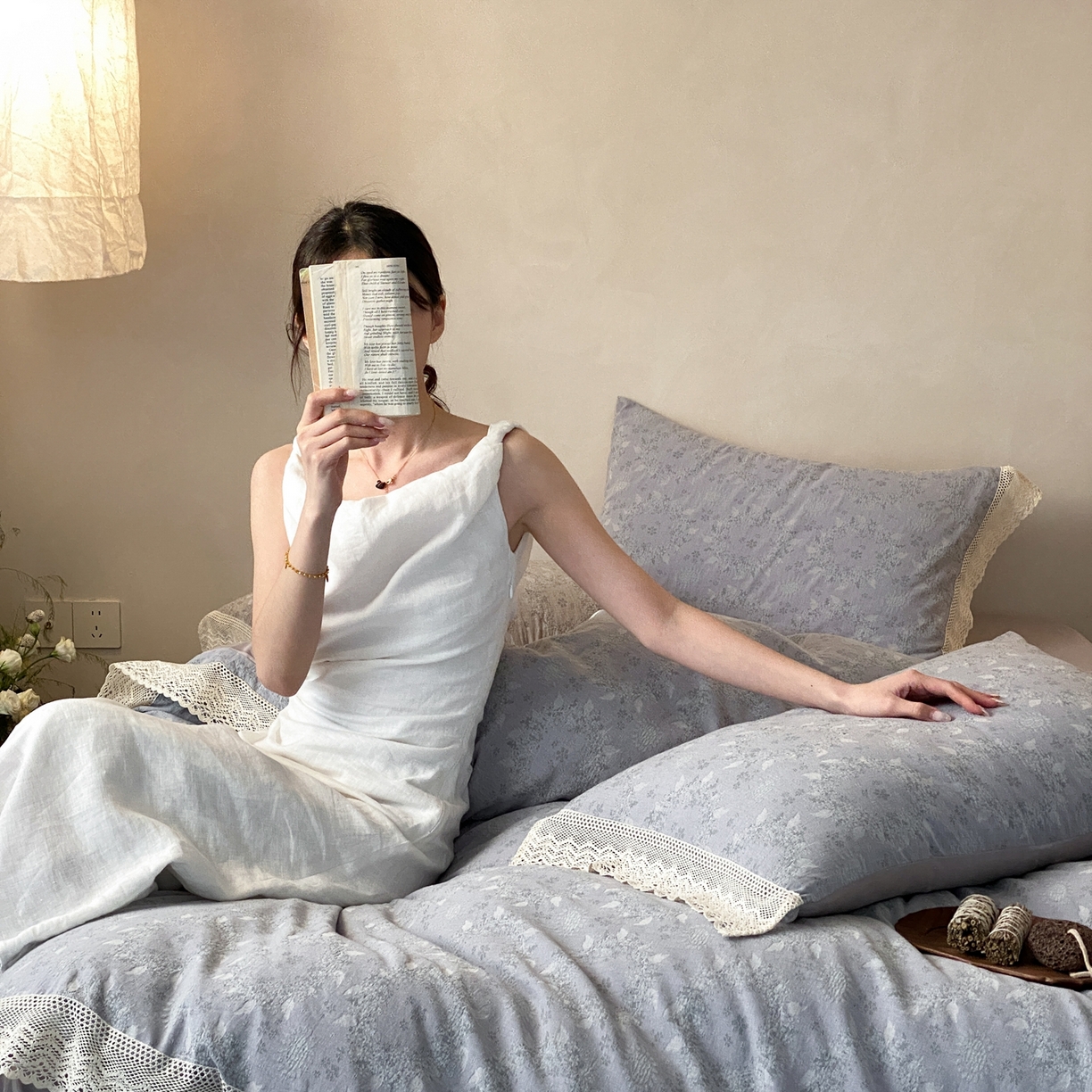 91家纺网 家纺一手货源 找家纺 赫帛 2026新款全棉纯棉色织提花水洗棉四件套-叶岚 叶岚-蓝色