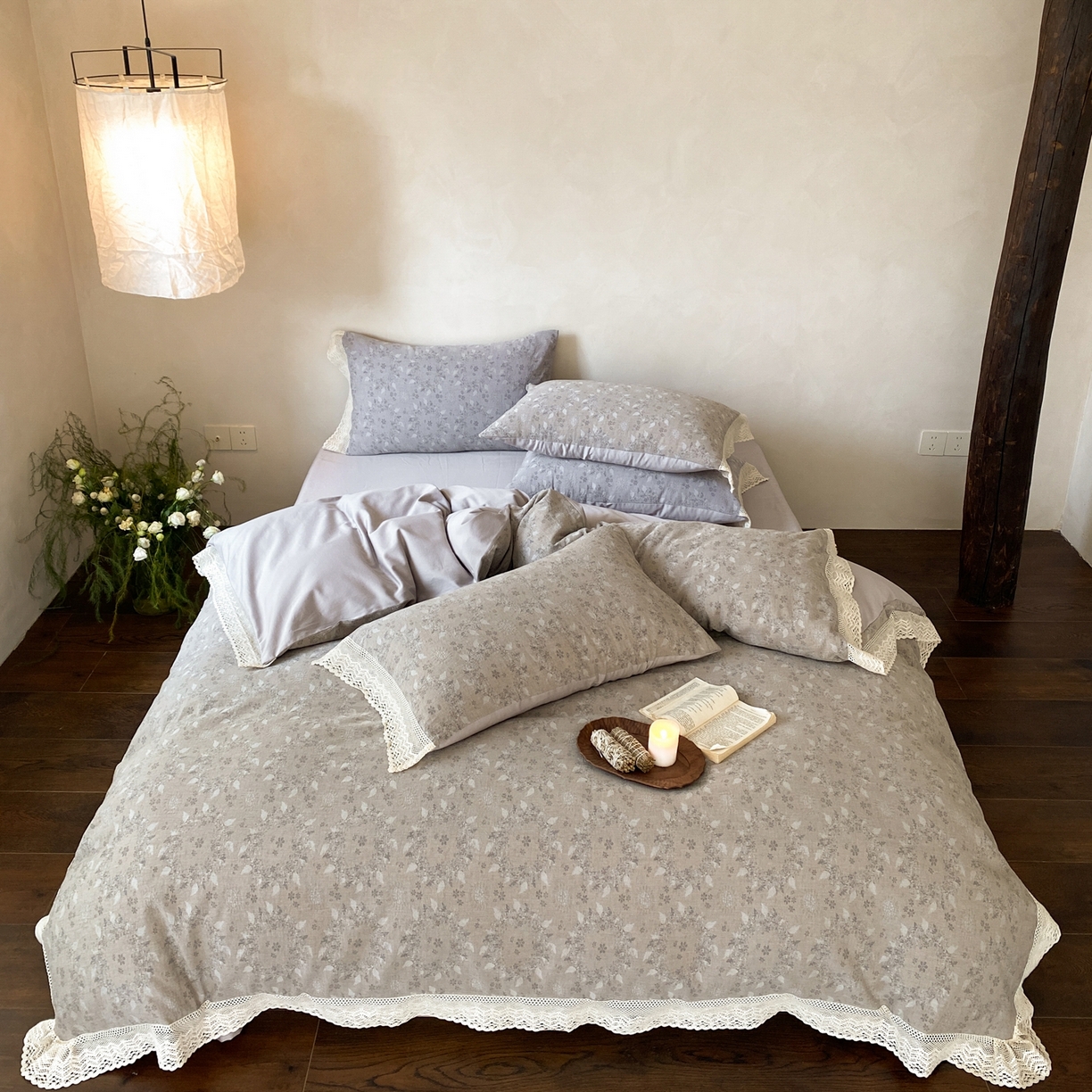 91家纺网 家纺一手货源 找家纺 赫帛 2026新款全棉纯棉色织提花水洗棉四件套-叶岚 叶岚-驼色