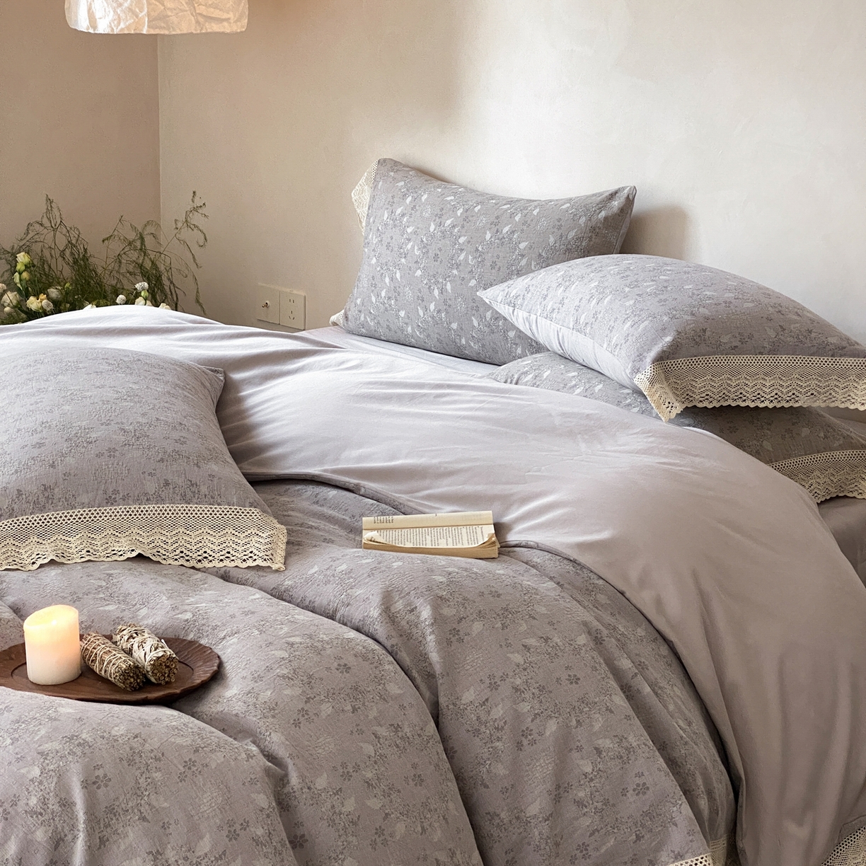 91家纺网 家纺一手货源 找家纺 赫帛 2026新款全棉纯棉色织提花水洗棉四件套-叶岚 叶岚-紫色