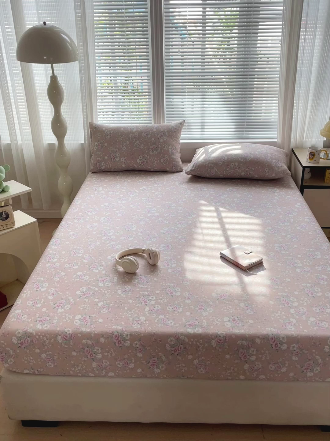 91家纺网 家纺一手货源 找家纺 优选良品 2025新款ins小清新木棉双层纱印花床笠床垫保护罩枕套三件套 绮梦