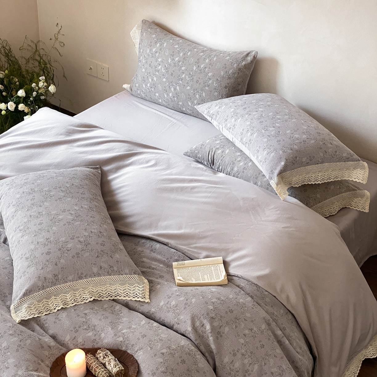 91家纺网 家纺一手货源 找家纺 赫帛 2026新款全棉纯棉色织提花水洗棉四件套-叶岚 叶岚-紫色