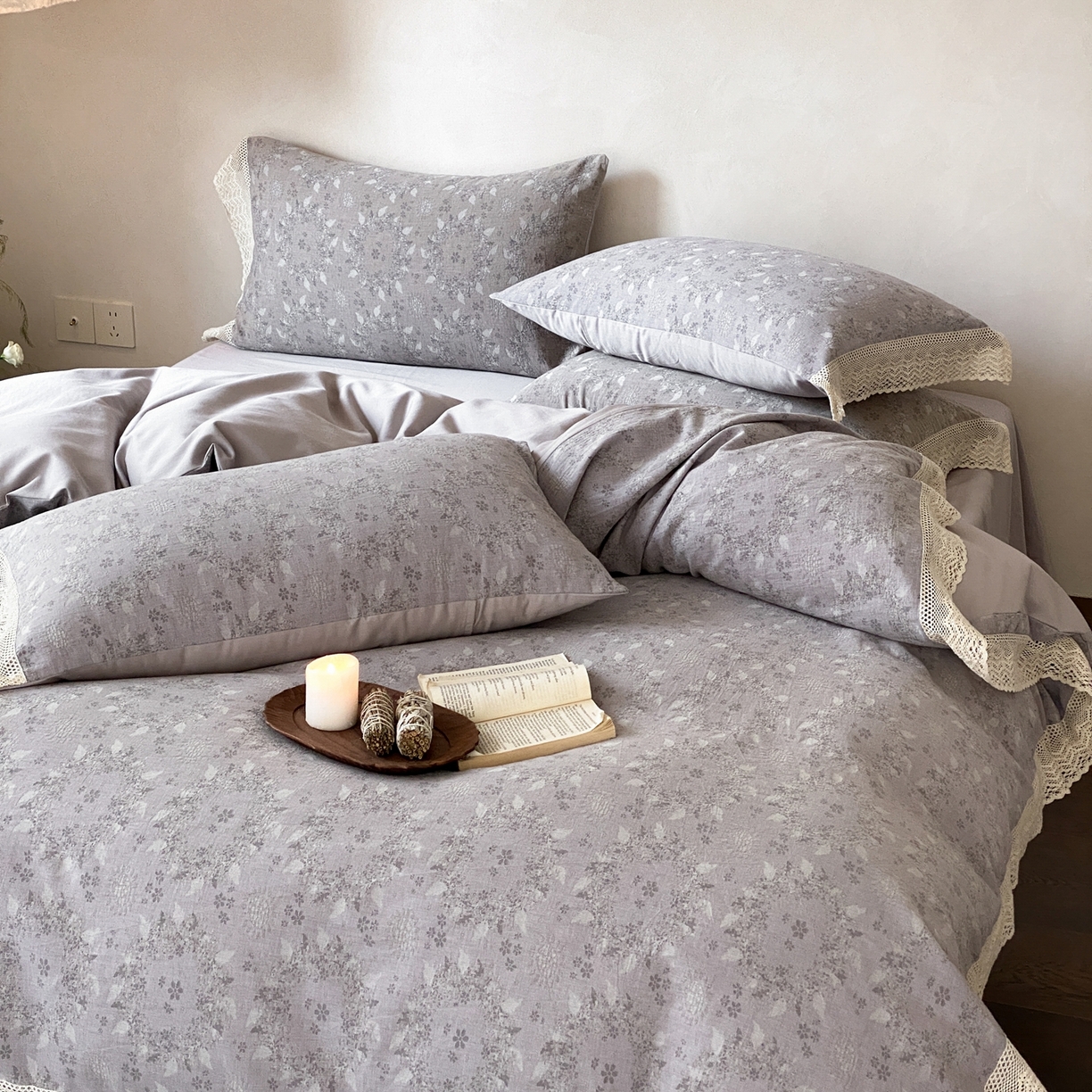 91家纺网 家纺一手货源 找家纺 赫帛 2026新款全棉纯棉色织提花水洗棉四件套-叶岚 叶岚-紫色