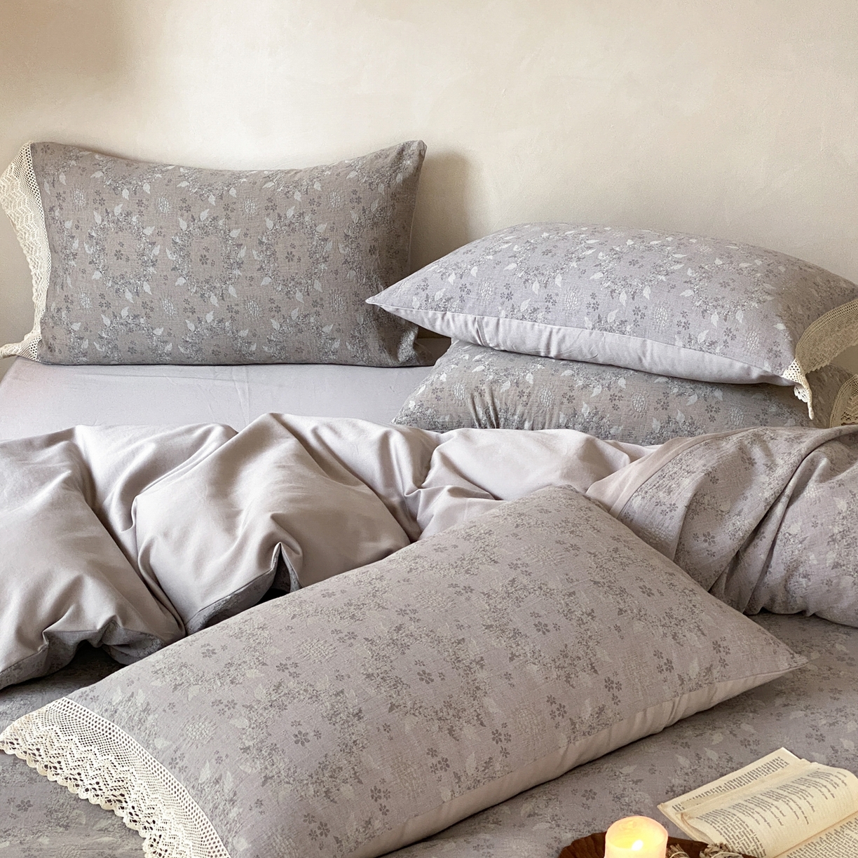 91家纺网 家纺一手货源 找家纺 赫帛 2026新款全棉纯棉色织提花水洗棉四件套-叶岚 叶岚-紫色