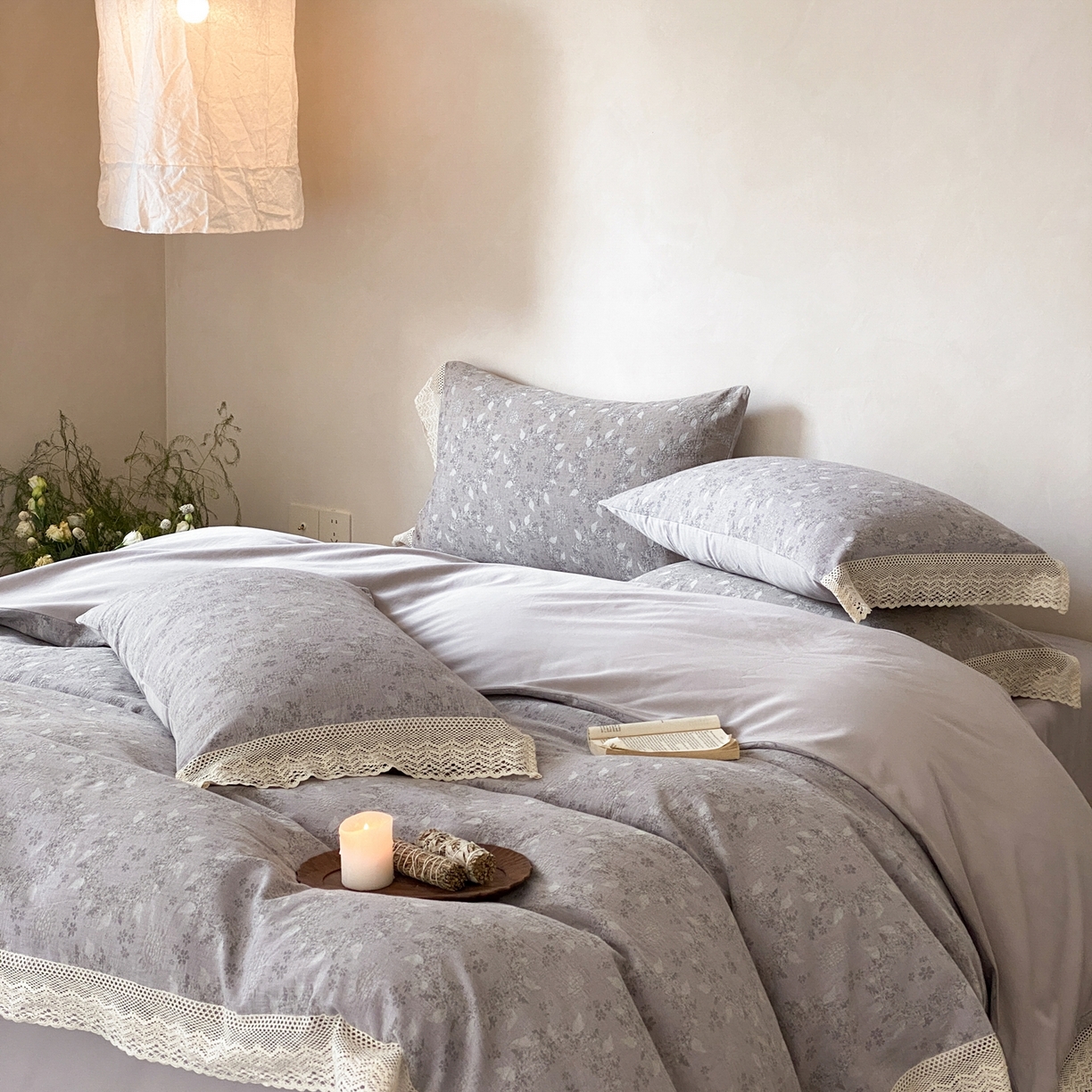 91家纺网 家纺一手货源 找家纺 赫帛 2026新款全棉纯棉色织提花水洗棉四件套-叶岚 叶岚-紫色