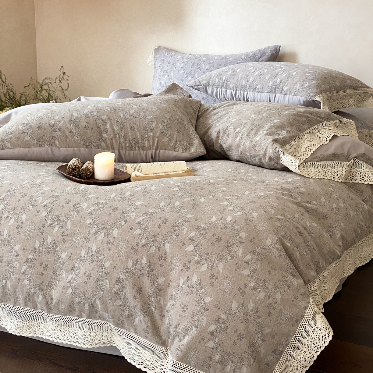 91家纺网 家纺一手货源 找家纺 赫帛 2026新款全棉纯棉色织提花水洗棉四件套-叶岚 叶岚-驼色