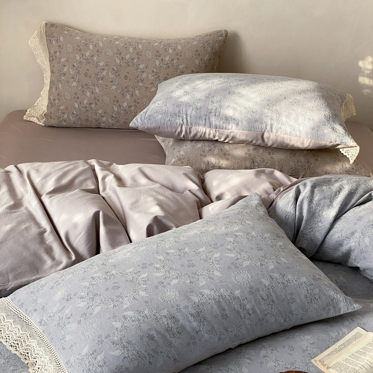 91家纺网 家纺一手货源 找家纺 赫帛 2026新款全棉纯棉色织提花水洗棉四件套-叶岚 叶岚-蓝色