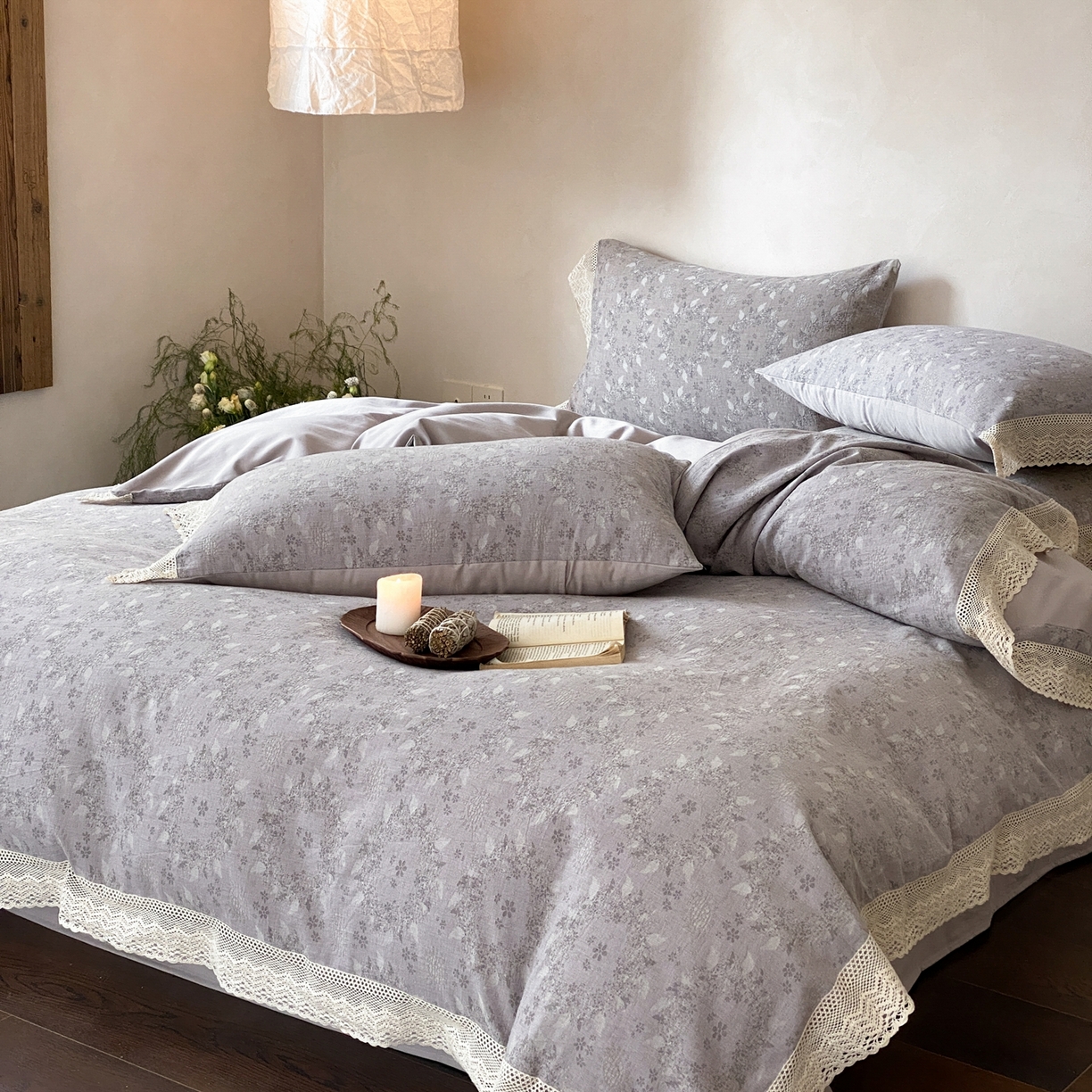 91家纺网 家纺一手货源 找家纺 赫帛 2026新款全棉纯棉色织提花水洗棉四件套-叶岚 叶岚-紫色