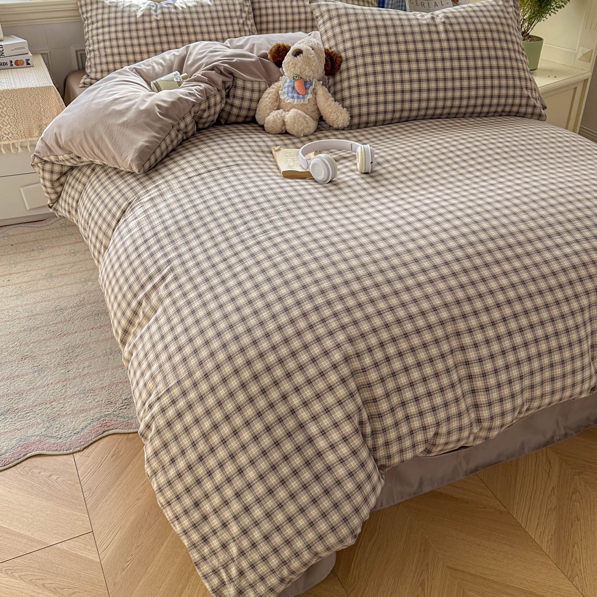 91家纺网 家纺一手货源 找家纺 暖伊家居 2026新款澳洲原单仿棉布袋四件套 格韵